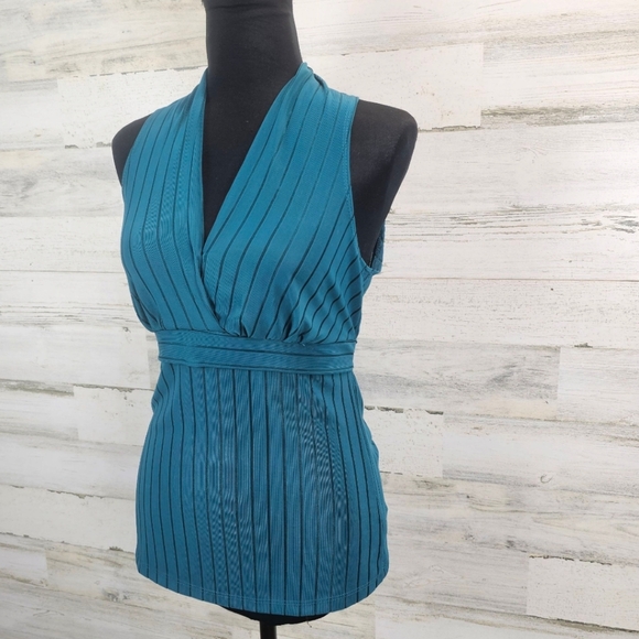 Vtg Moa Moa V-Neck Sleeveless Tie Back Babydoll Top XL Teal Green Y2K 90s Halter - Picture 2 of 11